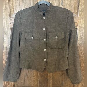 VTG Company Ellen Tracy Dark Green Wool Military Style Blazer Size 12